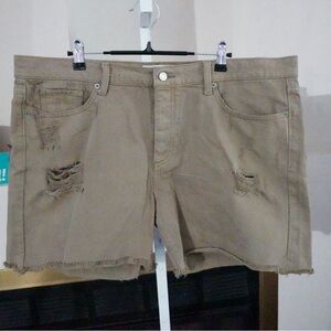 Lucky Brand sz 16 / 33 The Boyfriend Shorts Distressed Button Fly Greenish Brown